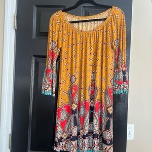 Gold Print Dress
